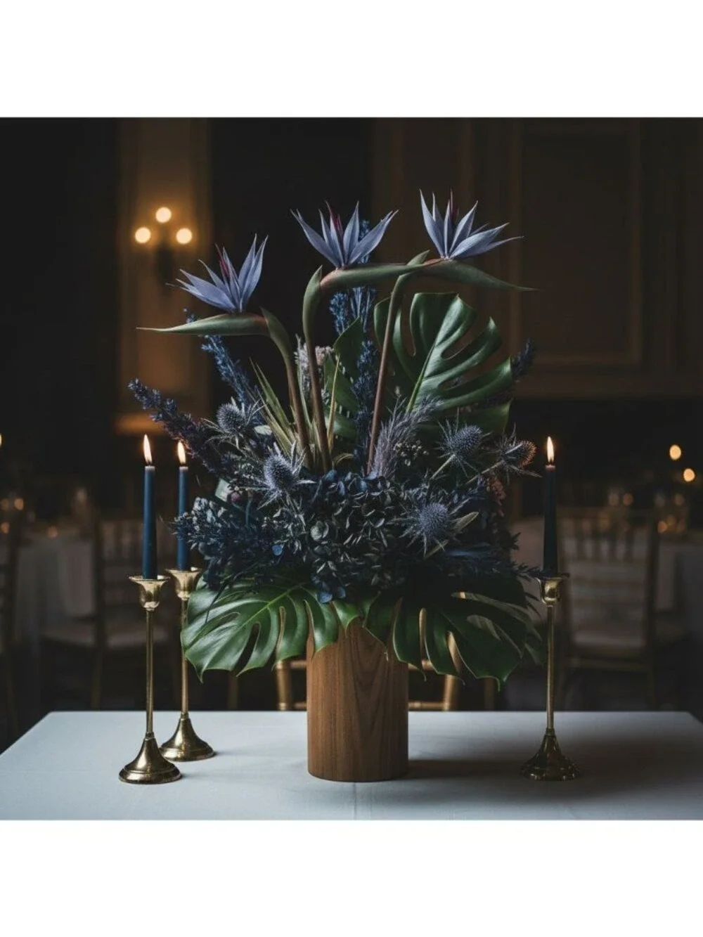 Bird of Paradise Stems Set of 3 Faux Tropical Flowers 30 Inch Tall Moody Blue Pu